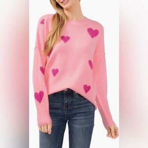🩷NWT🩷 CeCe Heart Pattern Intarsia Sweater with Heart accents, Size S, Prism Pink